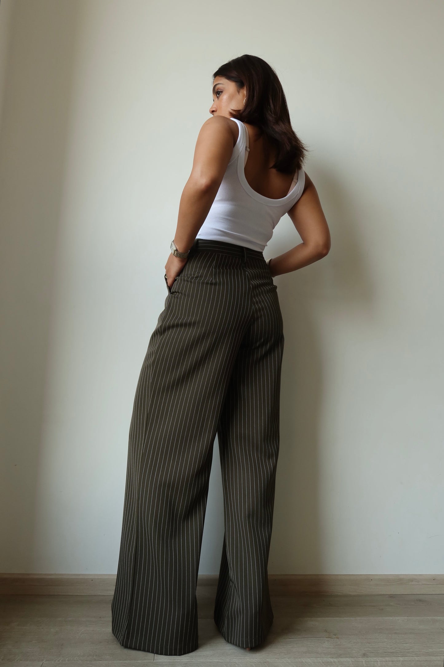 Super High Waist Stripe Wide Leg Pants