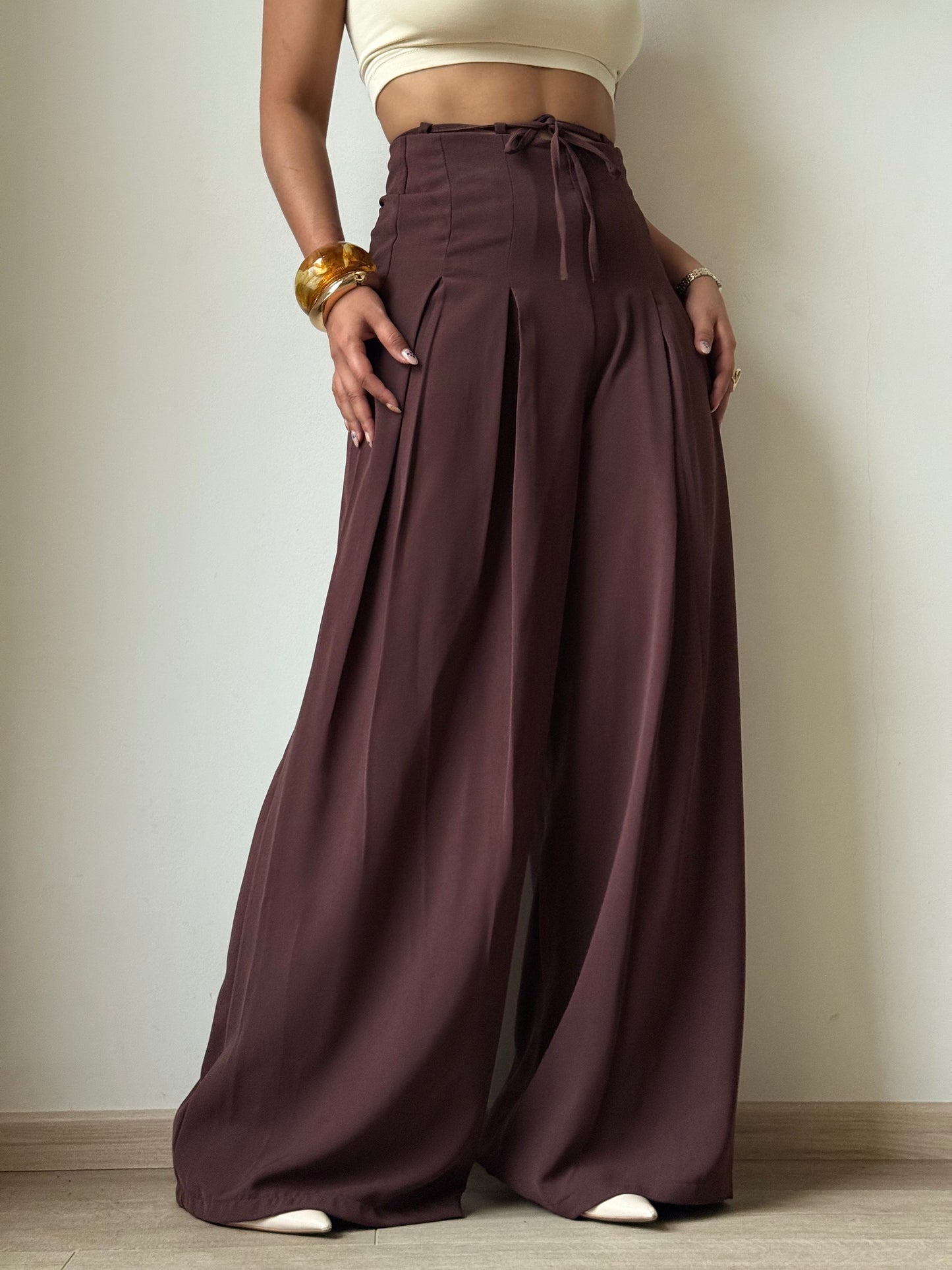 Cinched Drawstring Wide Leg Pants