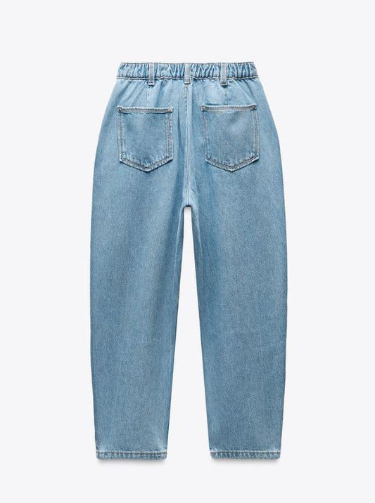 Za_ra LIGHT BLUE MID-RISE TAPERED JEANS