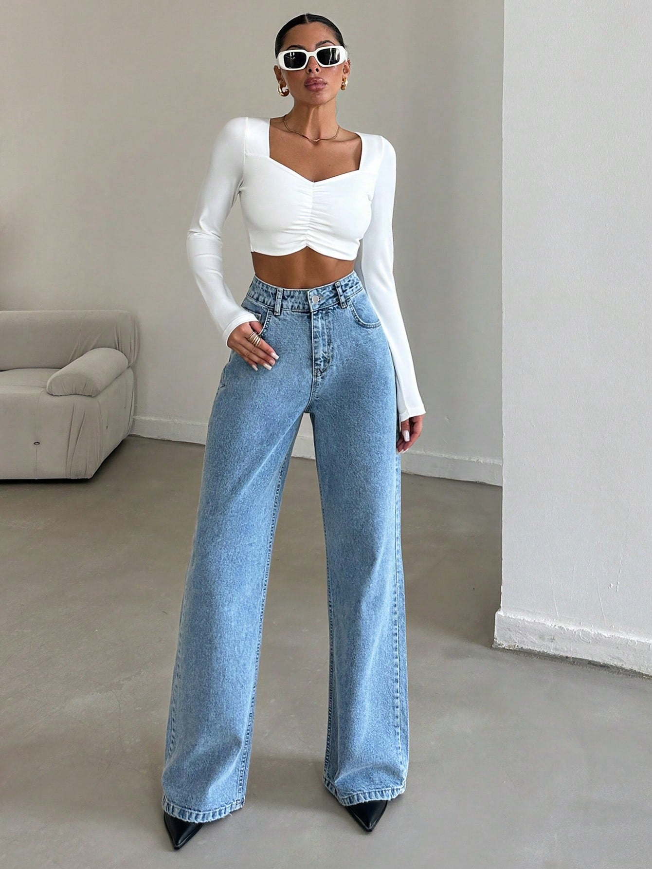 Blue Flex Stone Blue Wide Leg Jeans