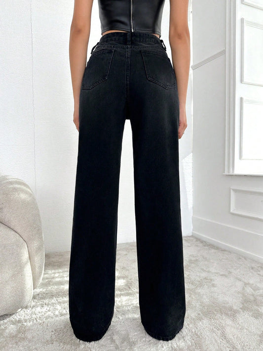 Blackish Super Rise Straight Leg Jeans