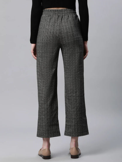 Za_ra Striped High Rise Dark Grey Straight Trousers