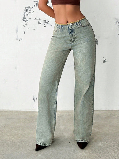 Gen X Raw Mid Rise Straight Fit Jeans