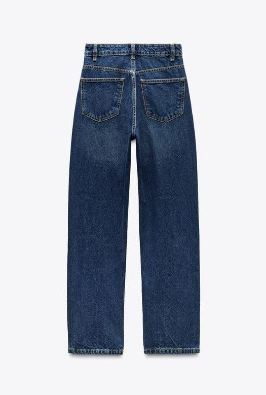 Za_ra DARK BLUE MOM FIT HIGH-WAIST JEANS