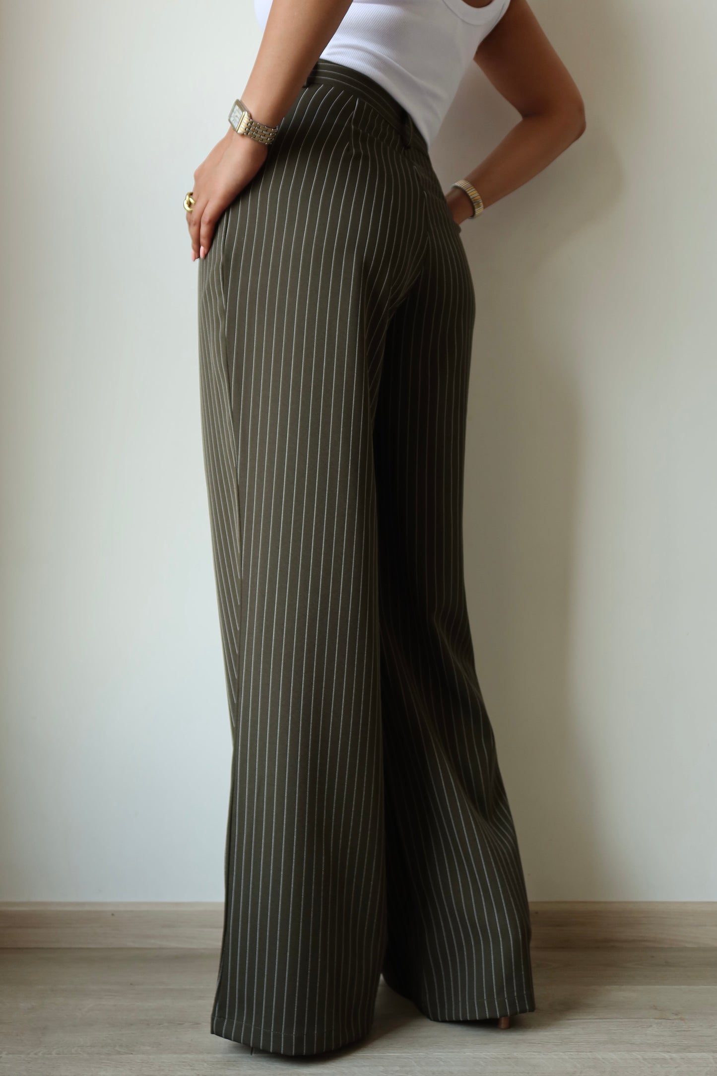 Super High Waist Stripe Wide Leg Pants