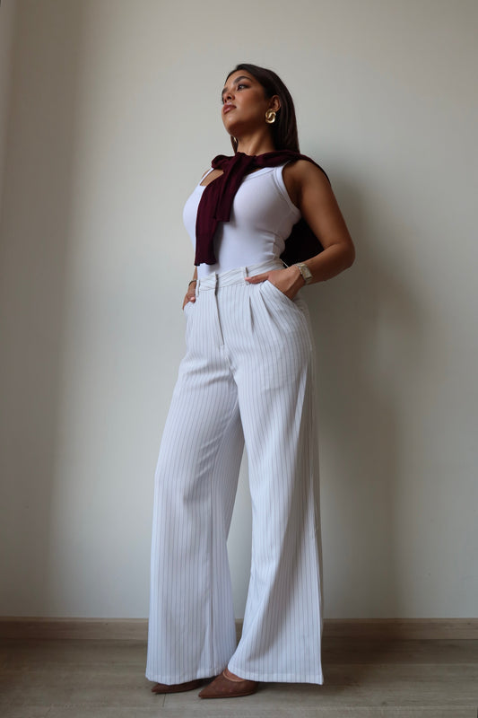 Super High Waist Stripe Wide Leg Pants