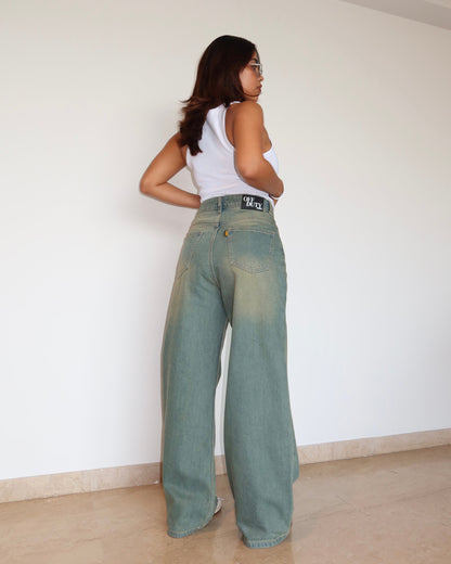 Rust Fade Baggy Wide Leg Jeans