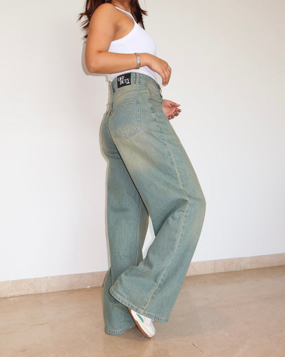 Rust Fade Baggy Wide Leg Jeans