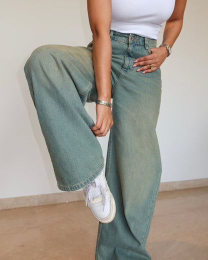 Rust Fade Baggy Wide Leg Jeans