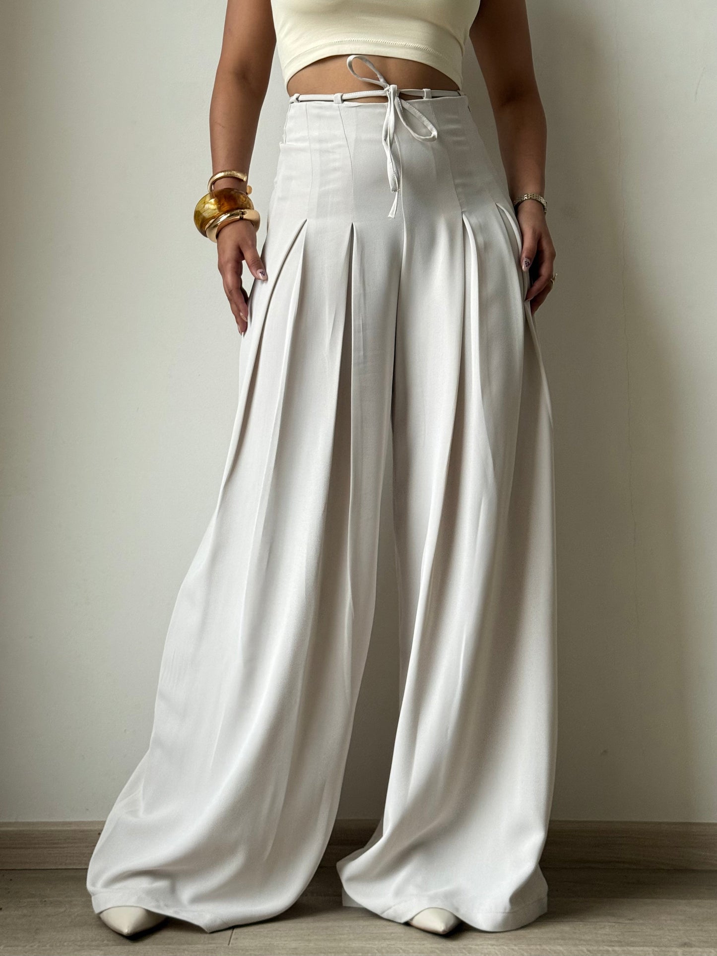 Cinched Drawstring Wide Leg Pants
