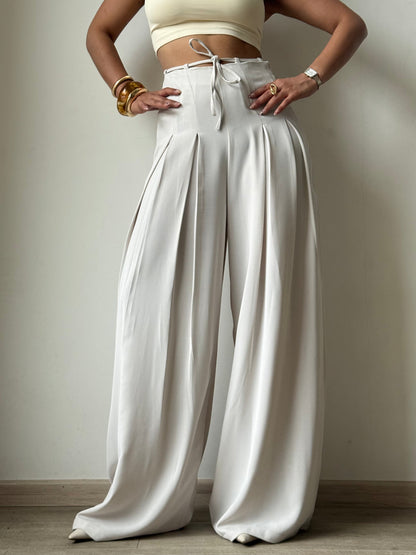 Cinched Drawstring Wide Leg Pants