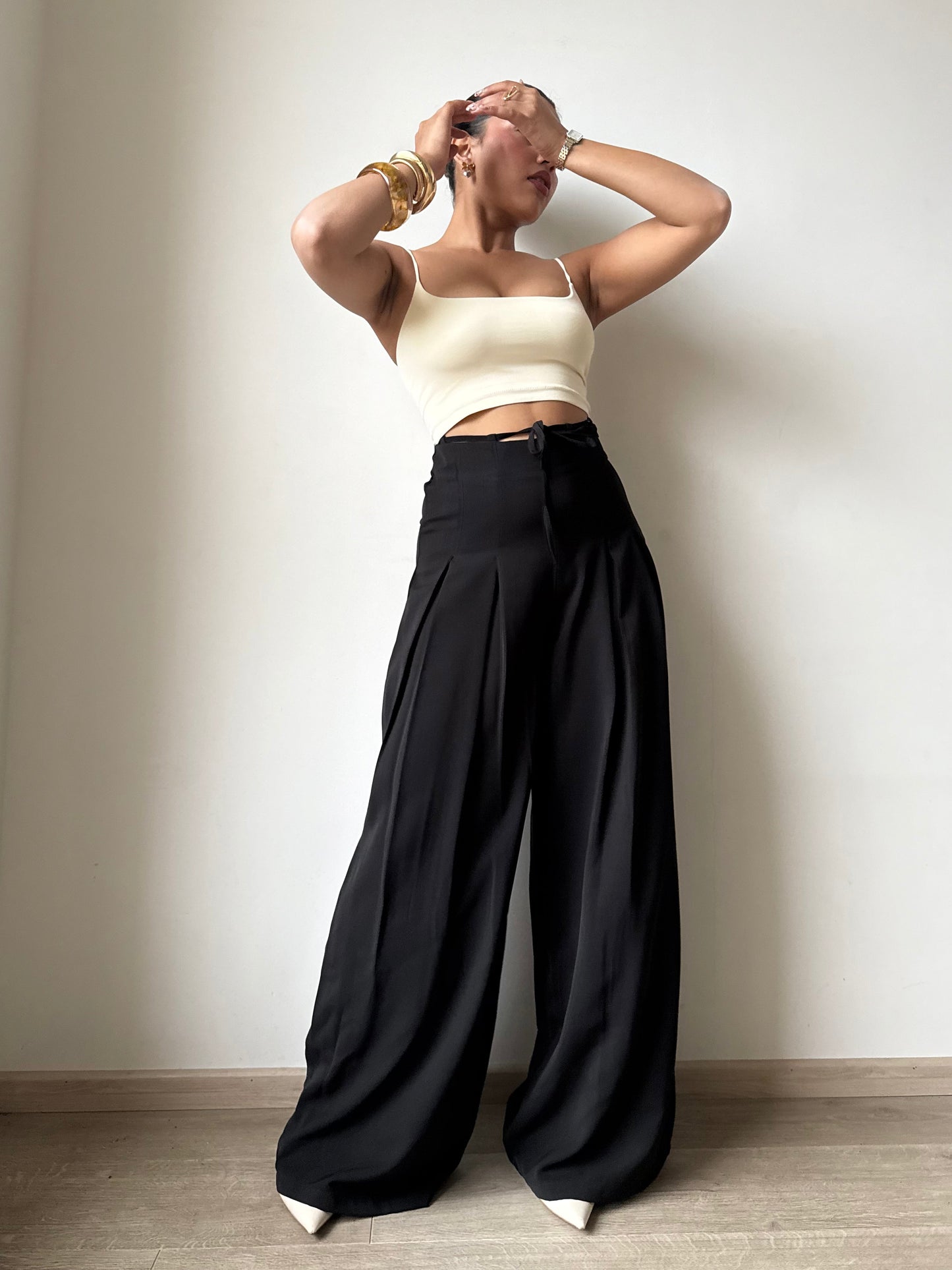 Cinched Drawstring Wide Leg Pants