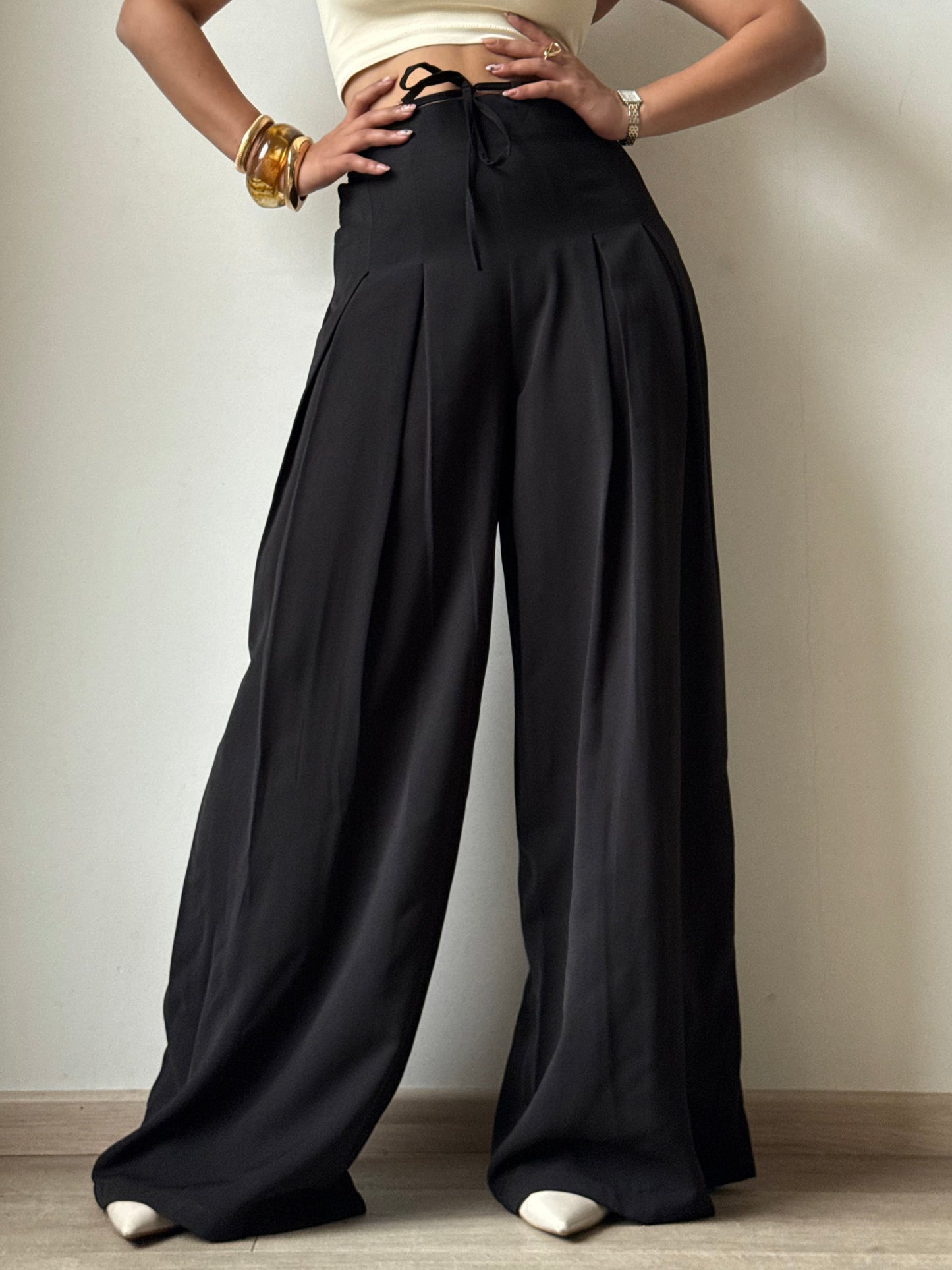 Cinched Drawstring Wide Leg Pants