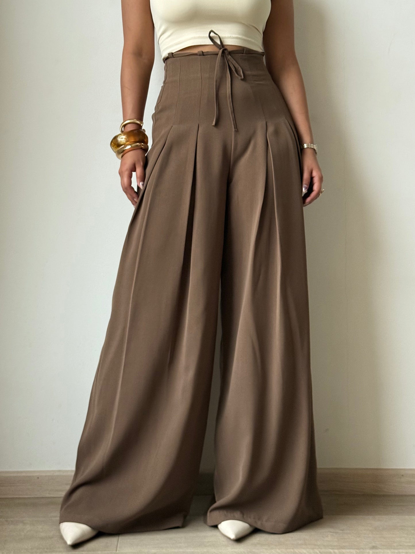 Cinched Drawstring Wide Leg Pants