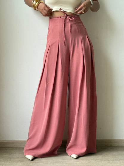 Cinched Drawstring Wide Leg Pants