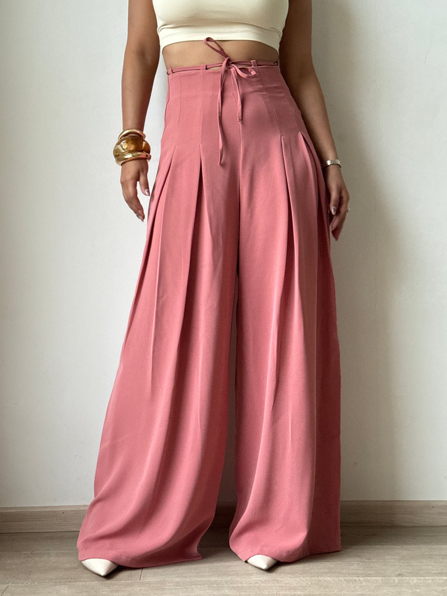 Cinched Drawstring Wide Leg Pants
