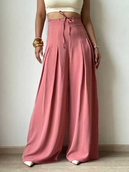Cinched Drawstring Wide Leg Pants