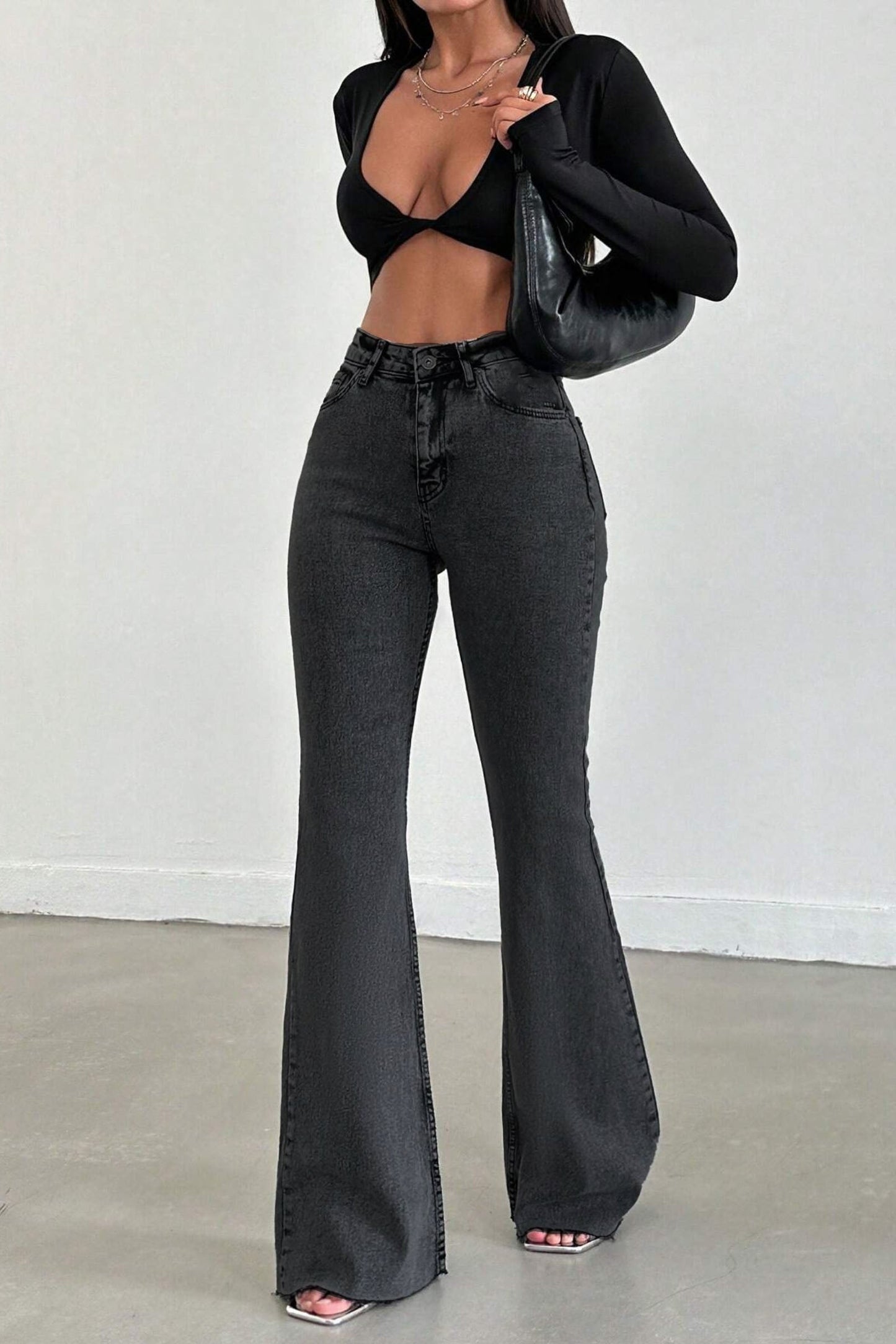 Neutral Grey Bootleg High Rise Jeans
