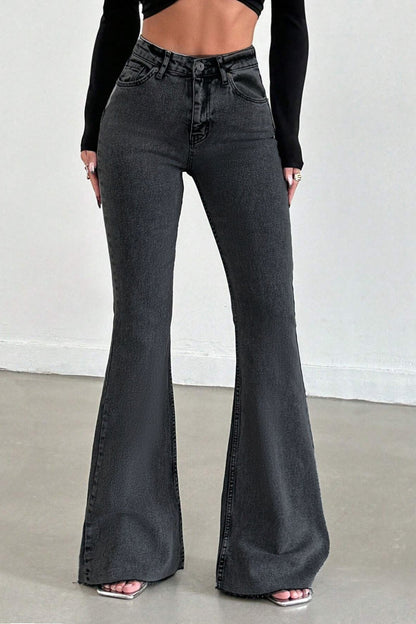 Neutral Grey Bootleg High Rise Jeans