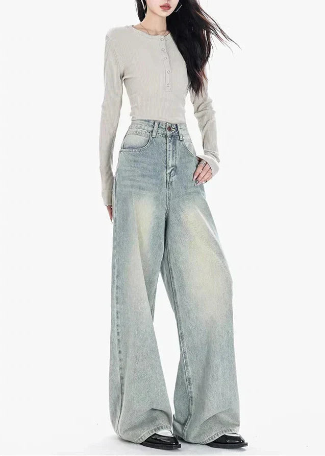 Blue Vintage Yellow Tinted Wide Leg Jeans