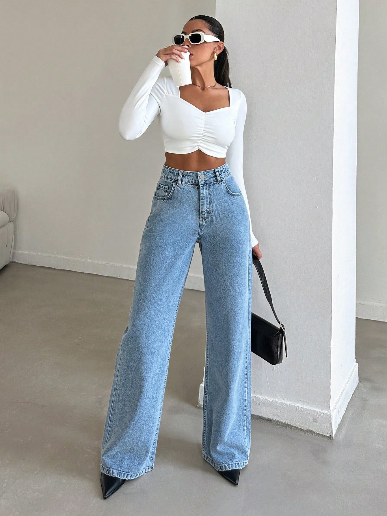 Blue Flex Stone Blue Wide Leg Jeans
