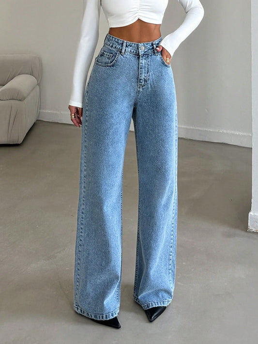 Blue Flex Stone Blue Wide Leg Jeans