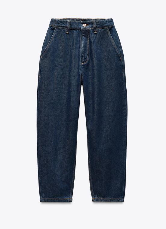 Za_ra DARK BLUE MID-RISE TAPERED JEANS