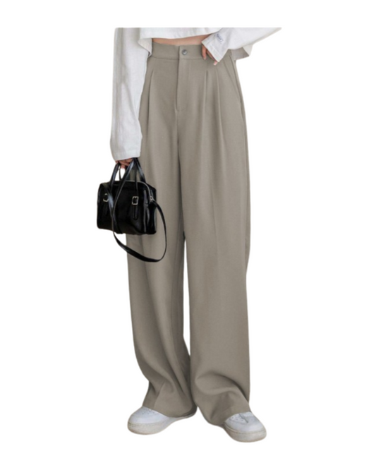 H&_M Women Relaxed Straight Leg Straight Fit High-Rise Trousers