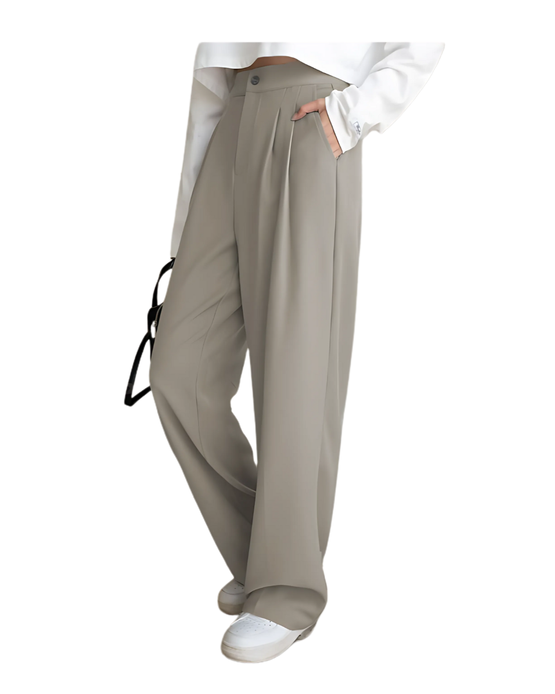 H&_M Women Relaxed Straight Leg Straight Fit High-Rise Trousers