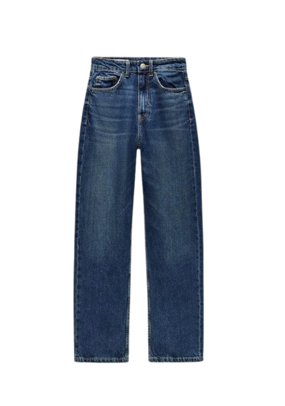 Za_ra DARK BLUE MOM FIT HIGH-WAIST JEANS