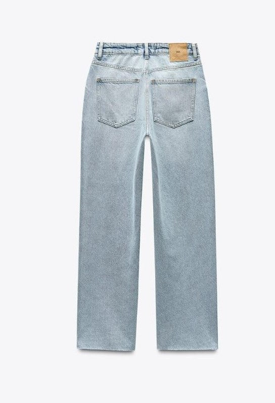 Za_ra LIGHT BLUE STRAIGHT-LEG HIGH-WAIST JEANS