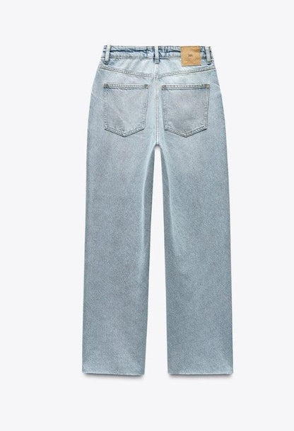 Za_ra LIGHT BLUE STRAIGHT-LEG HIGH-WAIST JEANS