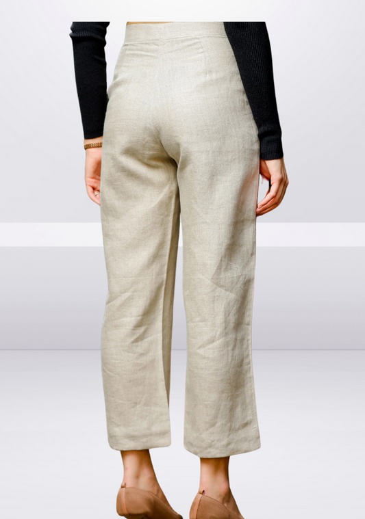 Za_ra Ankle Length Pure Linen Trousers