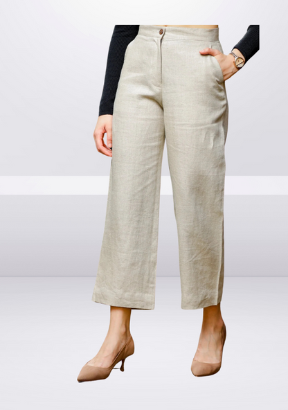 Za_ra Ankle Length Pure Linen Trousers