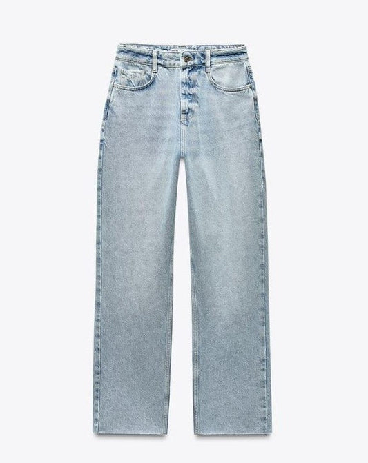 Za_ra LIGHT BLUE STRAIGHT-LEG HIGH-WAIST JEANS